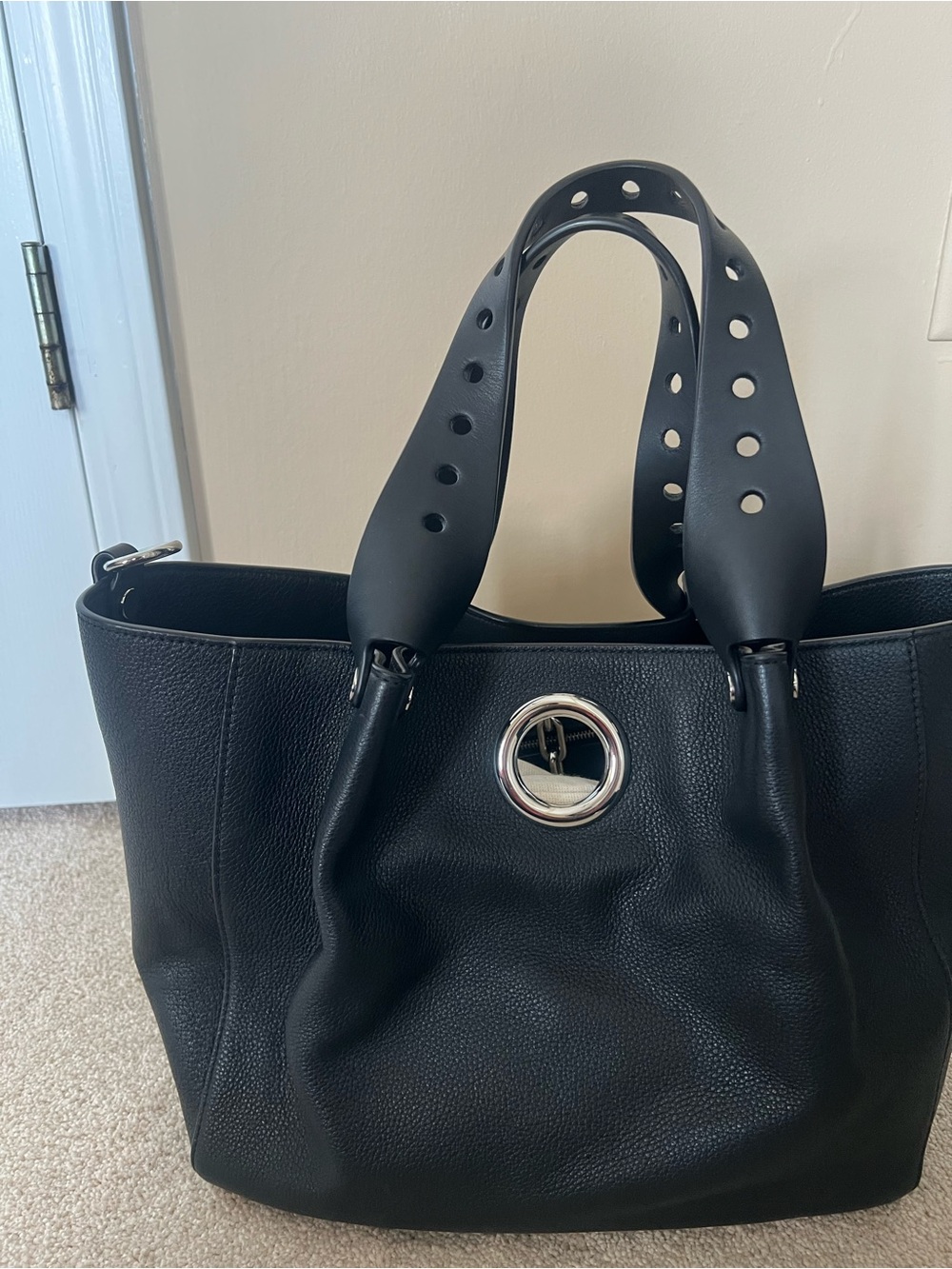 Alexander Wang Emile Leather Black Leather Tote Bag with Silver Hardware